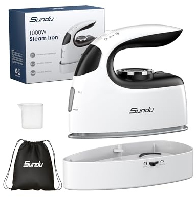 Sundu Mini Travel Iron with Steam,1000W Portable Steamer Samll Iron for Quilting & Sewing,300 Microsteam Holes,90ml water tank,lockable safety base