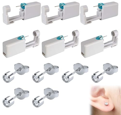 HYFZOD 6 Pezzi Pistola Orecchini, Pistola per Orecchini, Macchinetta Piercing, Strumento Buchi Orecchie, Apparecchio Pendenti Usa e Getta, Kit Sterile con 6 Cerchini, per Donna e Uomo
