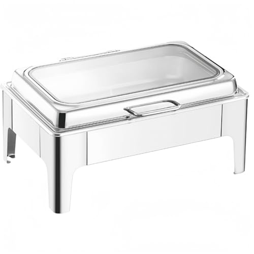 Skavningsdisksats, rostfritt stål värmebevarande spis med glasskydd, avtagbar och lätt att rengöra, perfekt för bufféer och catering, 9 l kapacitet