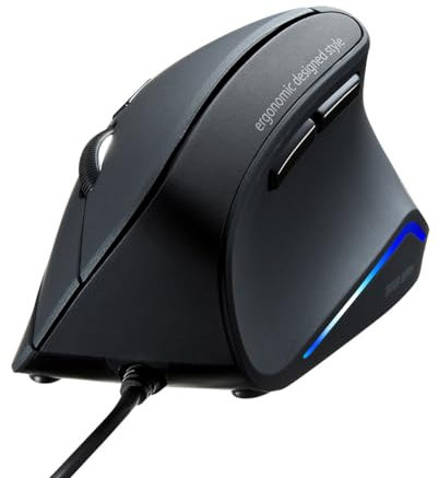 SANWA Wired Ergonomic Mouse, 55° Vertical Mouse with LED Light, Black