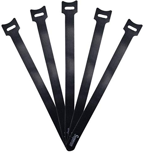 Superun 50 Pcs Black 10 Inch Fastening Cable Ties Reusable Cord Organizer, Adjustable Hook and Loop Wire Wrap Cable Management