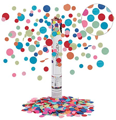 Relaxdays 5 x Party Popper, 6-8m Effekthöhe, Karneval, Geburtstag & Hochzeit, Papierkonfetti rund, Konfettikanone 40cm, bunt