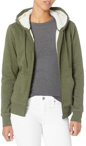 Amazon Essentials Giacca con cappuccio a cerniera intera in pile foderata in sherpa Donna