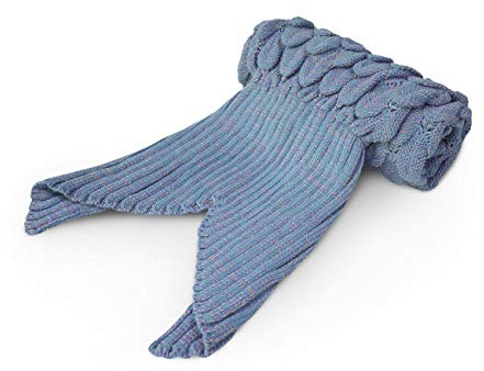Intimates Mermaid Tail Blanket, Mermaid Sleeping Bag for Kids and Adults, Handmade Knitted Mermaid Tail Blanket, Birthday Xmas Gifts for Her 70x180cms (Blue)