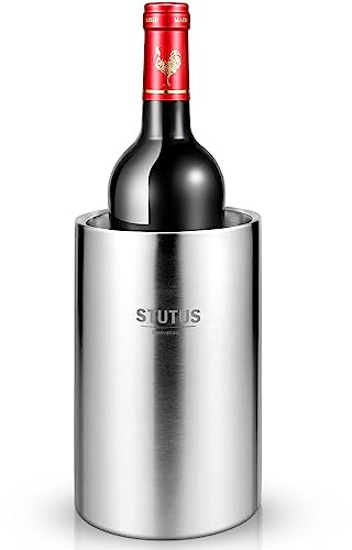 Wine Chiller Bucket, STUTUS Stainless Steel Double Wall White Wine Bottle Cooler Bucket, Insulated Champagne Beer Ice Bucket