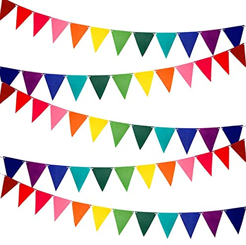 ZCXG 60 Stück Filz Wimpelkette Regenbogen Wimpel Banner Multicolor Party Girlande für Geburtstagsfeier Schlafzimmer Fenster Klassenzimmer Dekoration