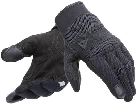 Dainese - Athene Tex Gloves, Guanti Moto Estivi da Uomo con Compatibilità Touchscreen, Palmo RInforzato in Pelle Scamosciata, Leggeri e Traspiranti con Inserti Elasticizzati, Nero