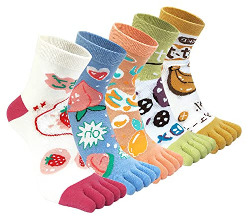 Chaussette à Doigts Femme Coton Chaussettes de Sport Orteils Séparés Cute Nouveauté Intéressant Cartoon Modèle pour Running Sport - 5 Paires
