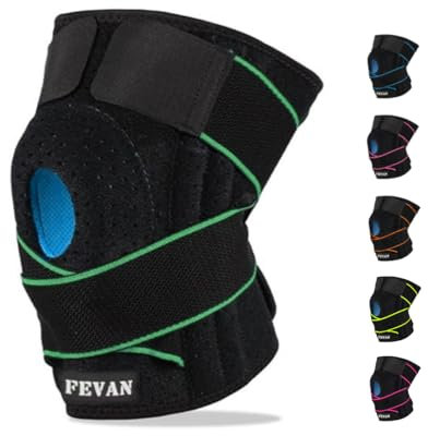 FEVAN Kniebandage mit Seitlichen Stabilisatoren aus Neopren mit Silikon - Kniebandage Männer und Damen - Kniebandage Kraftsport - Knee Support (Schwarz/Blau) (GRÜN/SCHWARZ)