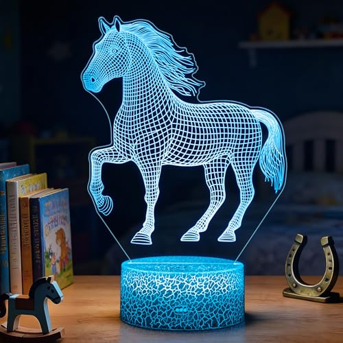 DAHEYMA Lampada d'atmosfera a cavallo, 16 colori cangianti, lampada da notte LED 3D con telecomando, regalo per ragazzo, decorazione camera da letto, lampada da tavolo cavallo