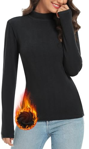 Aottori Maglia Termica Donna a Collo Alto Dolcevita a Manica Lunga Leggera Basic Top Intimo Traspirante Invernale Maglie Caldo Elasticizzato Nero L
