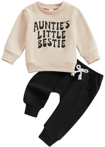 Toddler Baby Girl Clothes Long Sleeve Aunties Bestie Letter Sweatshirt Tops+Elastic Pants 2 Piece Fall Winter Outfit (02- Black, 18-24 Months)