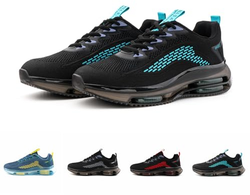 Hitmars Zapatillas Running Hombre Zapatillas Deportivos Correr Trail Running Deporte Fitness Caminar Zapatos Deportivos Sneakers Hombre Negro y Azul N4 EU44