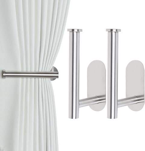 OCIOLI Adhesive Curtain Holdbacks - No Drill Curtain Tie Backs & Hooks for Drapes (2, Silver)