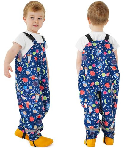 Domueay Salopette Impermeabili Bambino pantalone Pioggia Leggero Traspirante Antipioggia Antivento Fango Riflettente per Ragazzi 4 Anni, 98-104 Blu scuro