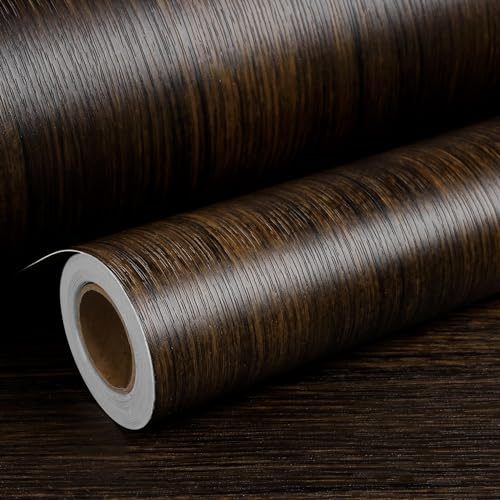 ReWallpaper Papel Adhesivo Muebles Madera Nogal Vinilo para Encimera De Cocina Marron Oscuro 40CMx3M Grueso Papel Adhesivo Madera Natural Vinilos Muebles Maderas para Puertas Armario Lavable