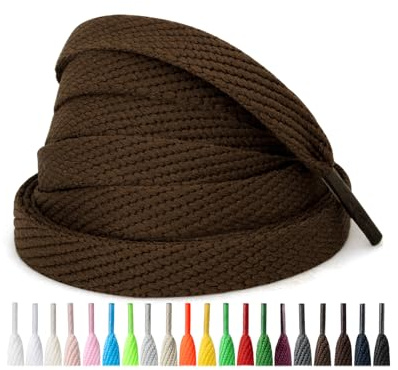 Handshop 2 pares de cordones planos para zapatillas 10mm ancho 20 colores, cordones anchos para zapatillas deportivas, zapatillas de skate Marrón 114 cm