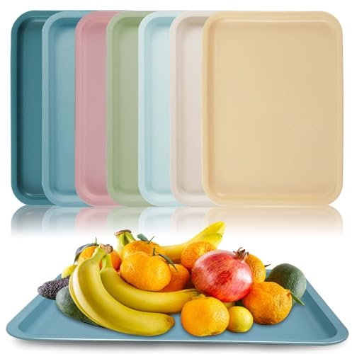 Confezione da 7 vassoi in plastica - 30,5 x 23 x 2 cm - Antiscivolo - Rettangolari - In plastica - Per cucina, sala da pranzo