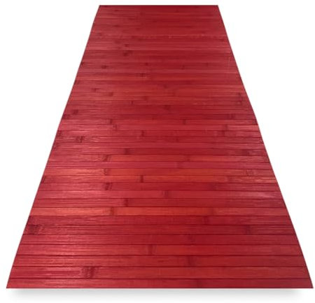 Tex family Alfombra de cocina de madera de bambú WOODY – Rojo liso, antideslizante, fácil de limpiar – 50 x 140 cm