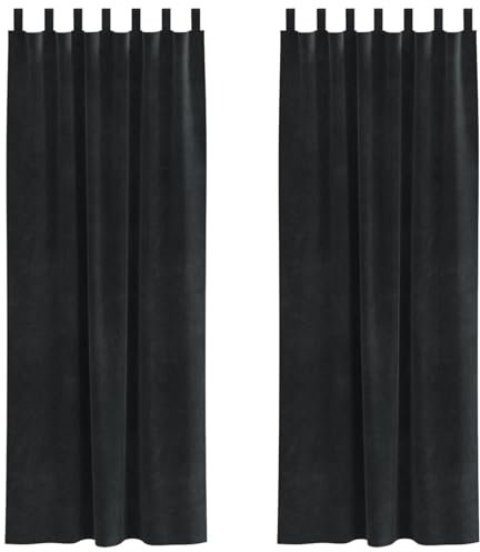 Cortinas Opacas con Lazo en la Parte Superior vidaXL Negro Poliéster 140 x 245 cm Acabado Mate diseño Elegante Bloqueo de luz fácil instalación para Sala de Estar y Dormitorio Cobertura de Ventana in