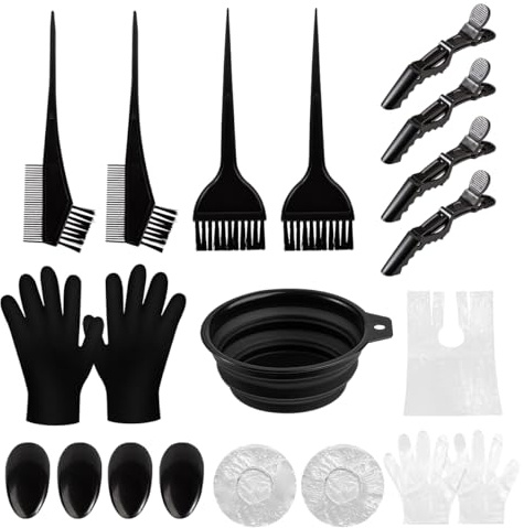 LiangYuanZen Lot de 19 pinceaux de coloration pour cheveux, accessoires de coloration des cheveux, outil de coloration des cheveux, avec peigne à brosse, bol de teinture, brosse de teinture