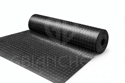 Pavimento in PVC Bollato Antiscivolo Nero – Tappeto Flessibile e Resistente 1 mm – Rivestimento per Garage, Magazzini, Laboratori – Facile da Pulire (1 m x 2 m)