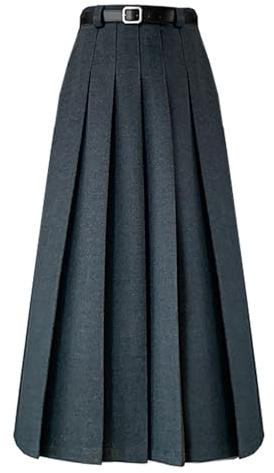 AULKEEP Womens High Waisted Skirts with Belt Vintage Warm A-Line Long SkirtSwing Pleated Maxi Skirts for Fall Dark Grey