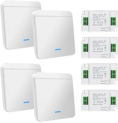 4 piezas de interruptor inalámbrico de luz 230V 10A, juego de interruptor inalámbrico de luz con receptor de control, interruptor de pared inalámbrico hasta 50m de alcance, pulsador inalámbrico de 200