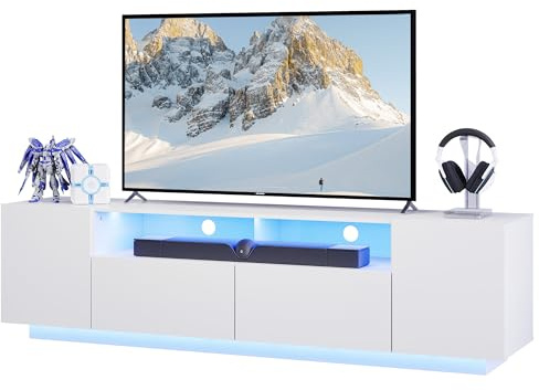WLIVE TV-Schrank LED für Fernseher bis zu 75 Zoll, TV Lowboard mit Großem Stauraum, Fernsehtisch mit RGB LED-Beleuchtung, TV Board für Wohnzimmer Schlafzimmer, Weiß