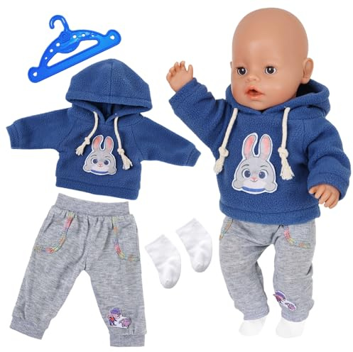 Doll Clothes for 14-17 Inch Newborn Baby Doll, Baby Doll Clothes Cute Bunny Outfit Include Blue Rabbit Hoodie Pants Hanger Socks, Baby Doll Accessories Christmas Easter Gift for Kids Girls Blue