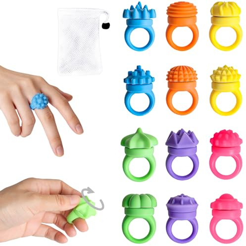 12 artículos Fidget Spinner Anillos Juguetes Sensoriales, Juego de Anillos para Inquietos, para Aliviar el Estrés y Mejorar la Concentración,para Juegos, Aulas, Viajes, Fiesta de Cumpleaños