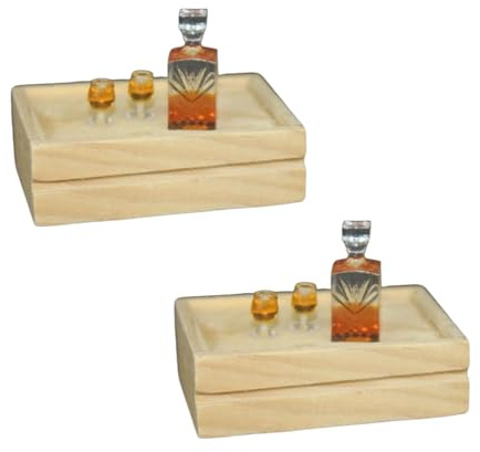 Verisimilitude - Set di 2 mini bottiglie di vino e whisky, in scala 1:12, accessori in miniatura per casa delle bambole, decorazione comoda e bella, accessori per la casa delle bambole (senza vassoio)