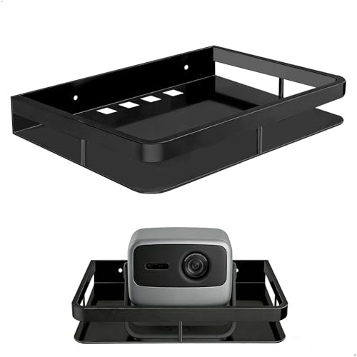 mimzemamz Beamer Wandhalterung mit Erhöhtem Geländer und Schraubensatz, Metall Projector Stand für TV Box, Router, Receiver, DVD Player, TV Zubehör (Schwarz)
