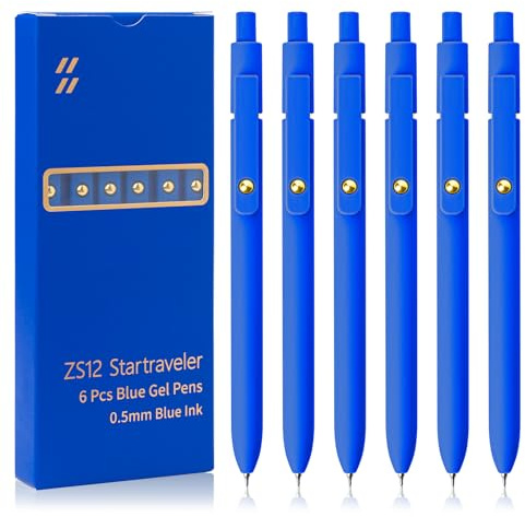 UIXJODO Blue Pens, 6 Pack Blue Ink Fine Tip Smooth Writing 0.5mm Colored Ink Gel Pens for Diary Notes School Supplies Gifts for Women (6 Pack, Gold, Blue