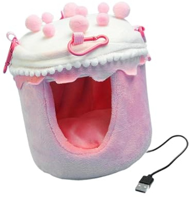 Warm Nest Hanging Wall Hammock Heated Cozy Bird Cage with USB Heating Suitable for Parakeets Home Habitat, Pink