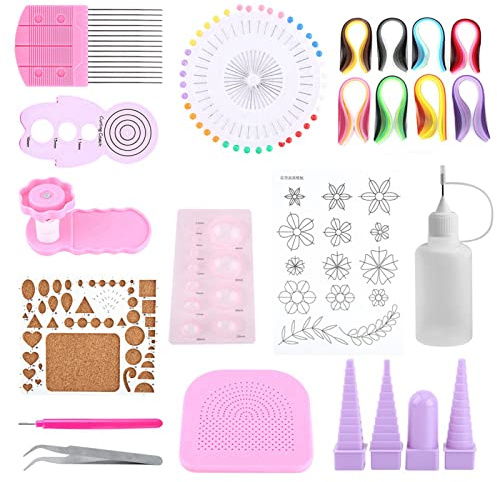 HERCHR Kit de quilling en papier pour débutants, kits de quilling en papier, bandes de papier pour quilling avec stylo/pince à sertir/peigne, ensemble complet pour débutants et