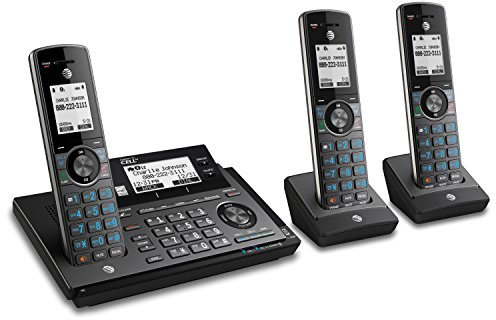 AT&T CLP99387 DECT 6.0 Expandable Cordless Phone with Bluetooth Connect to Cell, Smart Call Blocker and Answering System, Metallic Blue with 3 Handsets