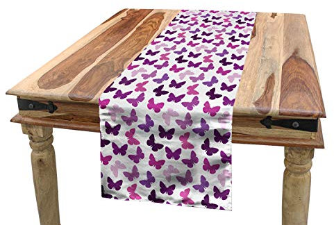 ABAKUHAUS Schmetterling Tischläufer, Abstrakte Retro Frühling, Esszimmer Küche Rechteckiger Dekorativer Tischläufer, 40 x 180 cm, Braun Weiß