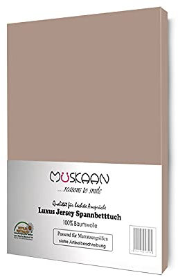 Müskaan Spannbettlaken 90x200 cm – 100x200 cm | 100% Baumwolle Jersey Bettlaken – Weiches Spannbetttuch für Matratzen bis 22 cm Höhe – Taupe
