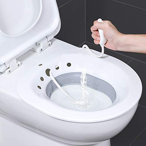 AIITLLYNA Baños de Asiento/Bidet para Inodoro,Bidé Portatil Acoplable Inodoro Bidé Plegable Bidet Portatil para WC para Alivio Hemorroideal Pacientes Mujeres Embarazadas Ancianos (Blanco & Gris)