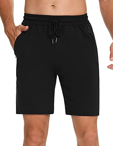 Wayleb Pantalones Cortos Deportivos Hombre Verano Algodón Bermuda Shorts Deporte Bolsillo con Cremallera Cordón Elástico Running Correr Fútbol