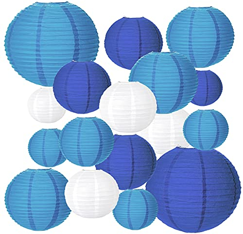 20 pezzi Lanterne di Carta Rotonde Cinesi MEZOOM Colori Blu Misure Assortite Decorazioni da Appendere per Giardino Festa di Compleanno Famiglia Riunioni Patio Decorazione