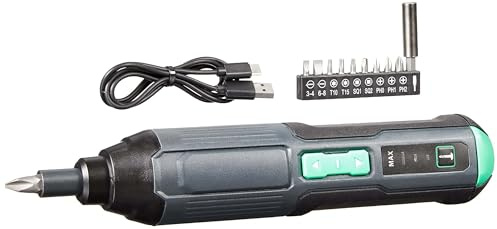 Amazon Basics by SKIL 4V Cordless Stick Screwdriver with 10-Piece Bit Set, USB Cable, LED Light, 3 Torque Settings