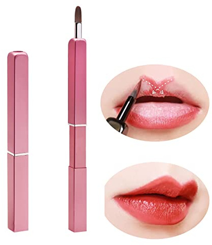 Professional Lip Brush Applicators, Exquisite Retractable Lipstick Brushes for Women, Portable Lipstick Gloss Makeup Brush Tool for Girls (Pink)