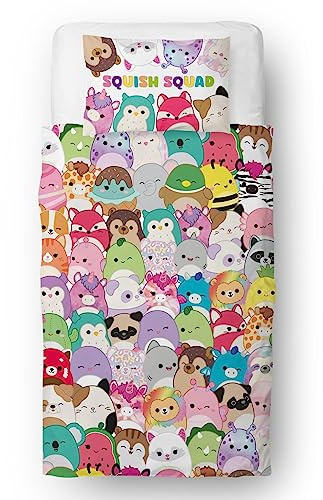 Squishmallows Juego de Funda de edredón para niños Individuales Jazzy Bright Design Reversible de 2 Caras Incluye Funda de Almohada a Juego Juego de Cama Individual Infantil Character World Brands