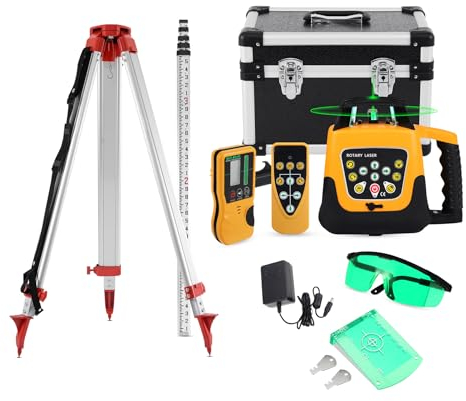 Iglobalbuy Laser Rotatif Niveau Laser Vert Autonivelant Balayage avec Trépied en aluminium, mire télescopique 5m, Rotative 360° Verticale Horizontale Auto-Alignement Travail 500 m pour Construction