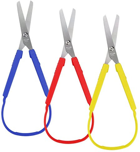 3 Stück Kinder Schere Schlaufen Schere Griff Schere Kinder Bastelschere Schlaufe Griff Selbstöffnende Schere Adaptive Schneiden Schere für Kinder und Erwachsene Papierschneiden, Näharbeiten, Kunst