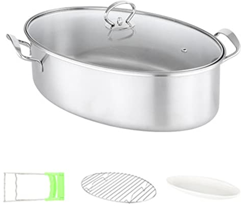 8Qt Gedämpfter Fischtopf 304 Edelstahl Oval Fischdampfer -Set Mit Rack, Keramikpfanne, Futter, Stockpot Für Dampfende Fische, Kochende Suppe, 2 Farben,Silber