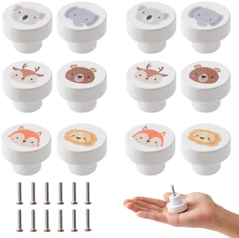 OESSUF 12 Stk Schrankknöpfe Holz fur Kinderzimmer, 35mm Runde Möbelknöpfe mit Schrauben, Holzgriffe für Schränke Weiß Türknöpfe für Kinder