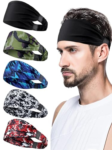 AWUMBUK Sport Stirnband Herren 5 Pcs Schweißband Stirn, Stretchy Haarband Schweißabsorption Atmungsaktiv Haarreif Männer Geeignet Für Bewegung, Fitness, Laufen